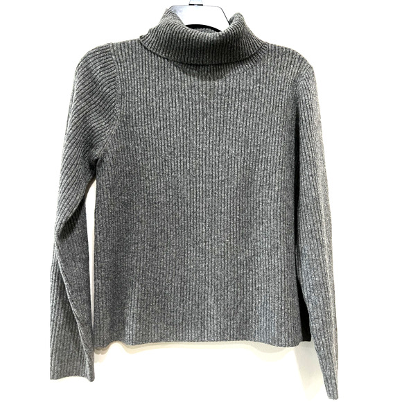 Women's 100% Cashmere Gray turtleneck thick mid weight ribbed Sweater Size PL - Picture 1 of 5